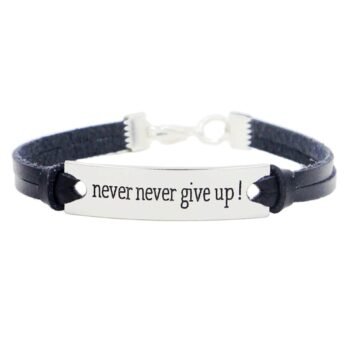 Never Never Give Up Leather Bracelet