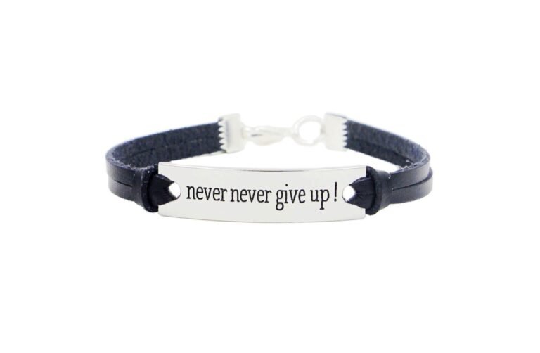 Never Never Give Up Leather Bracelet
