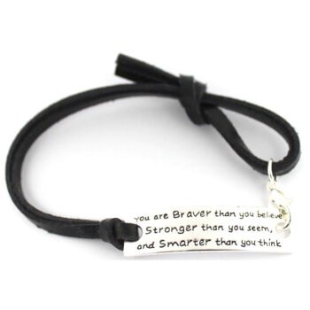 Braver Stronger Smarter Black Leather Bracelet