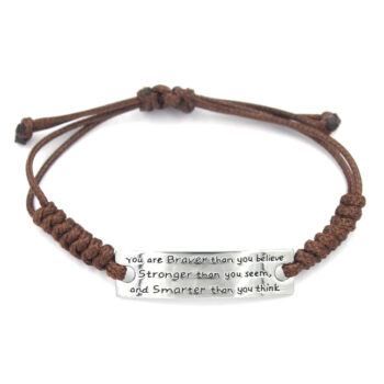 Braver Stronger Smarter Brown Cord Bracelet