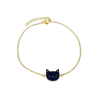 Black Enamel Cat Chain Bracelet