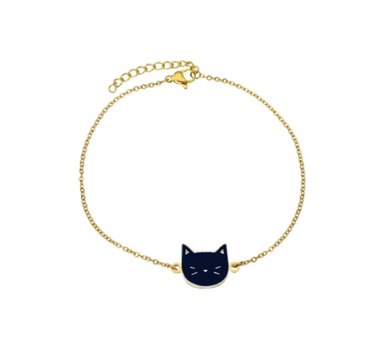 Black Enamel Cat Chain Bracelet