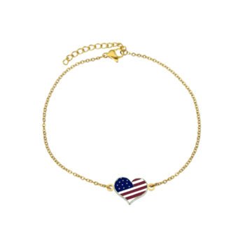 Heart USA Flag Chain Bracelet