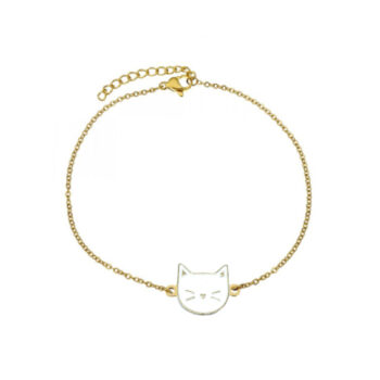 White Enamel Cat face Chain Bracelet