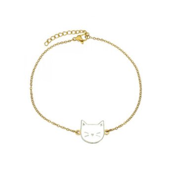 White Enamel Cat face Chain Bracelet