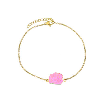 Pink Enamel Rose Chain Bracelet