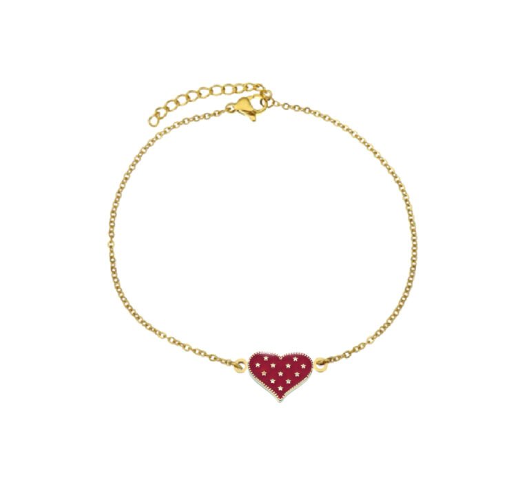 Red Enamel Heart Chain Bracelet