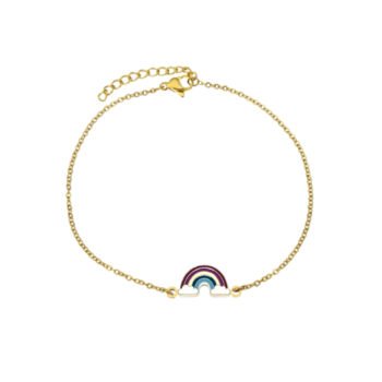 Enamel Rainbow Gold tone Charm Chain Bracelet