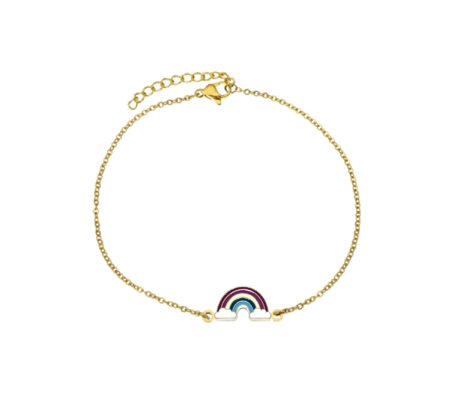 Enamel Rainbow Gold tone Charm Chain Bracelet