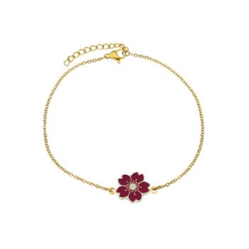 Red Enamel Flower Charm Chain Bracelet