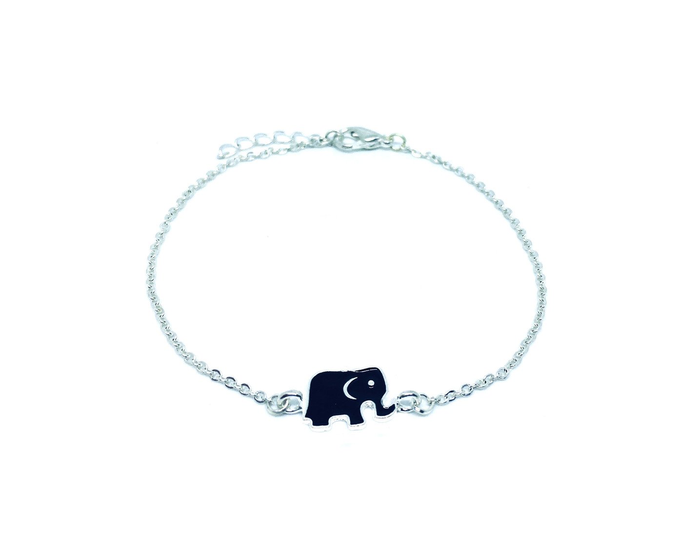 ZC-118.jpg Black Enamel Elephant Charm Chain Bracelet