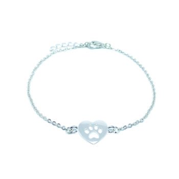 Heart Paw Print Charm Chain Bracelet