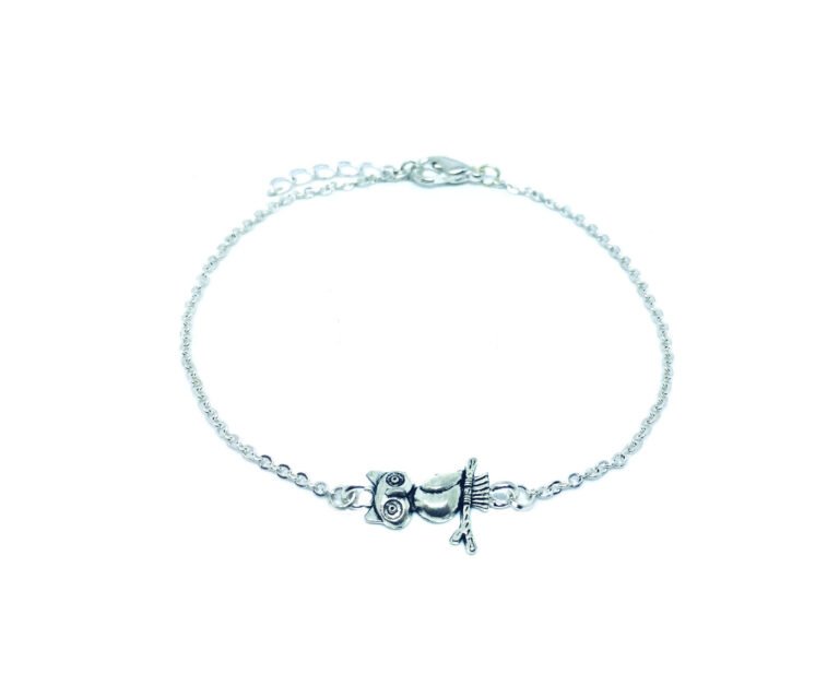 Silver plated Owl Charm Chain Bracelet
