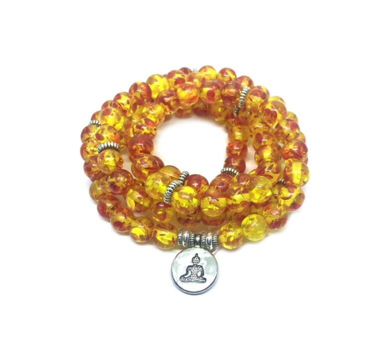 Natural Amber Stone Om Buddha Bracelet