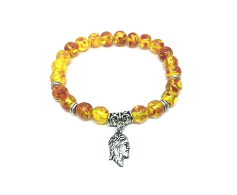 Amber Jesus Charm Bracelet