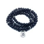 Natural Black Tourmaline Stone Om Buddha Bracelet