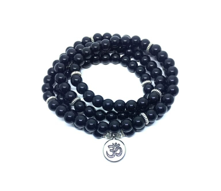 Natural Black Tourmaline Stone Om Buddha Bracelet