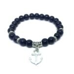 Black Tourmaline Anchor Charm Bracelet