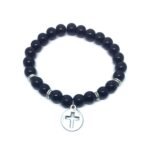 Black Tourmaline Cross Charm Bracelet