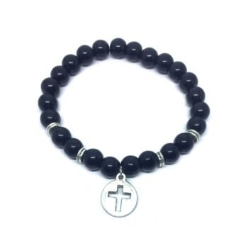 Black Tourmaline Cross Charm Bracelet