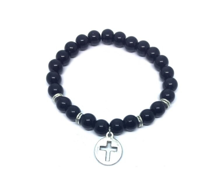 Black Tourmaline Cross Charm Bracelet
