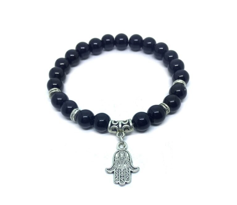Black Tourmaline Hamsa Charm Bracelet