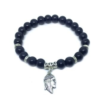 Black Tourmaline Jesus Charm Bracelet