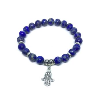 Hamsa Charm Natural Lapis Lazuli Stretch Bracelet