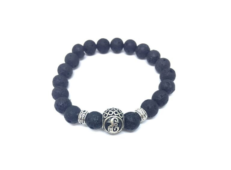 Alphabet E Black Lava Rock Bracelet