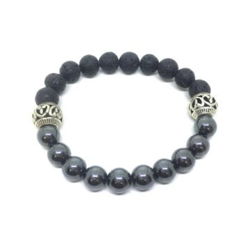 Hematite And Black Lava Stone Bracelet