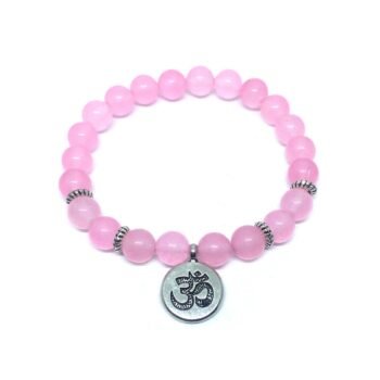 Natural Rose Quartz Stone Om Buddha Bracelet