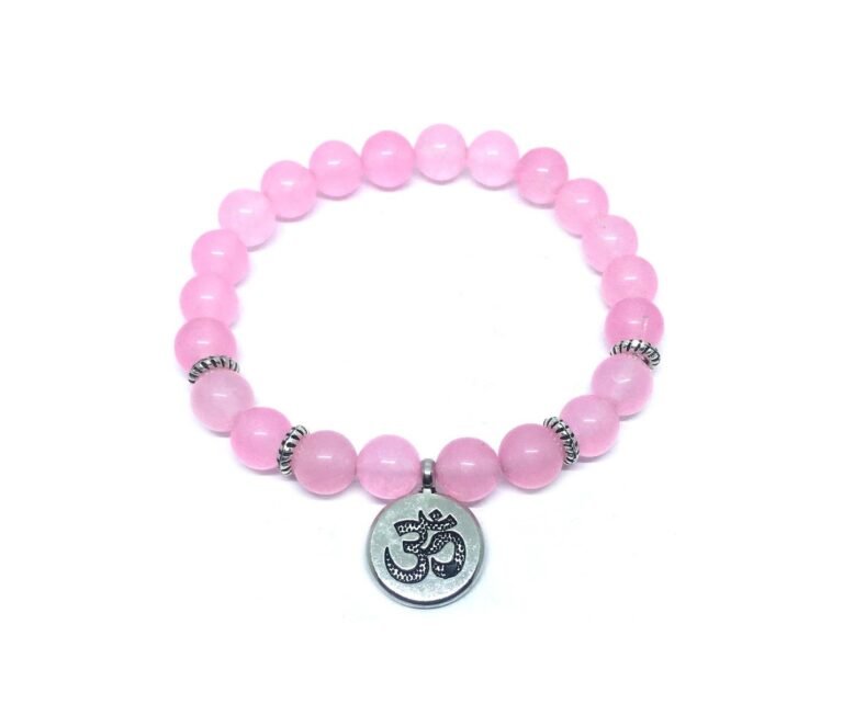 Natural Rose Quartz Stone Om Buddha Bracelet