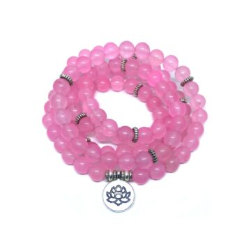 Natural 108 Rose Quartz Beads Lotus Charm Stretch Wrap Bracelet