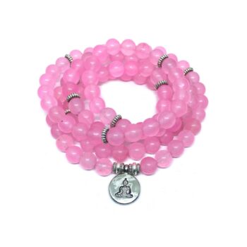 Natural 108 Rose Quartz Beads Buddha Charm Stretch Bracelet