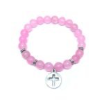 Rose Quartz Cross Charm Bracelet