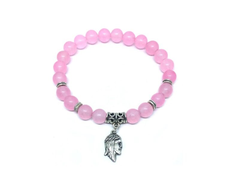 Rose Quartz Jesus Charm Bracelet