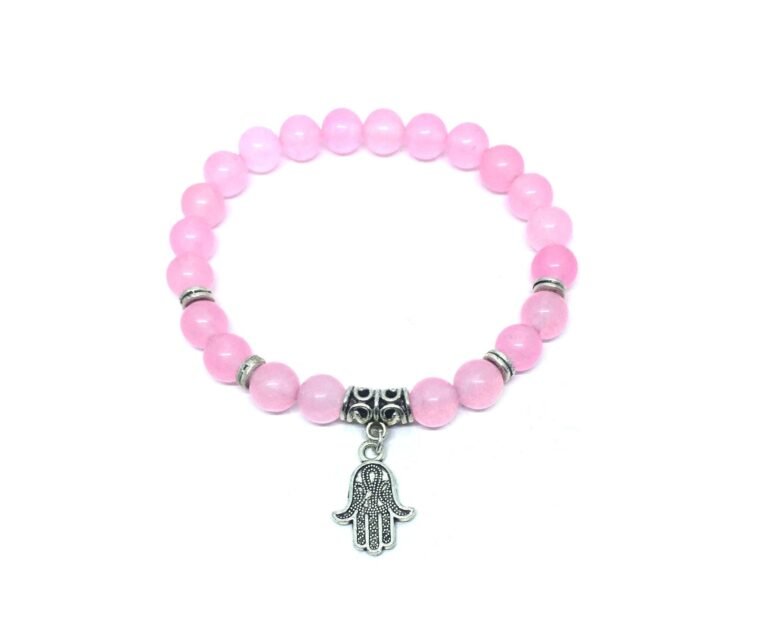 Rose Quartz Hamsa Charm Bracelet