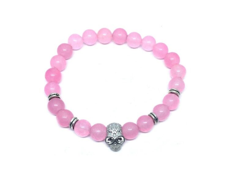 Rose Quartz Skull Bead Bracelet
