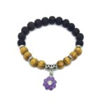 Enamel Flower Charm Lava & Wooden Bracelet for Women