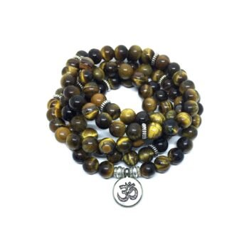 Natural Tiger Eye Stone Om Buddha Bracelet