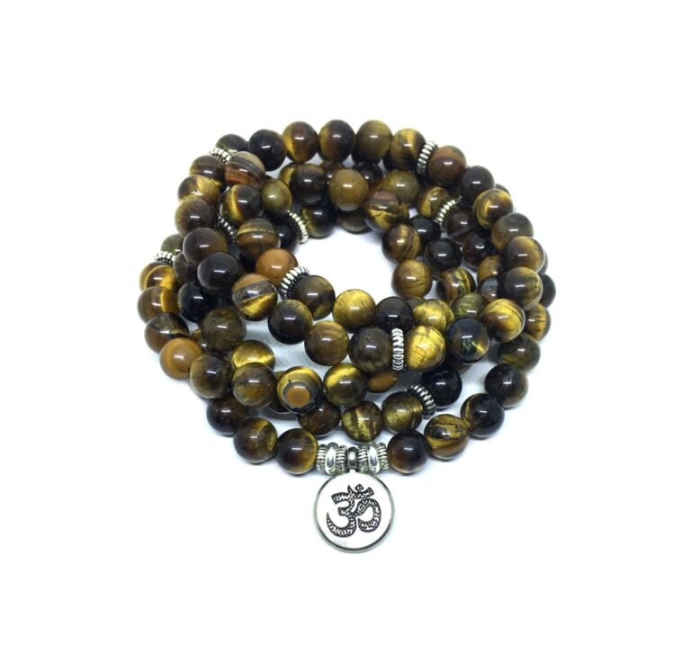 Natural Tiger Eye Stone Om Buddha Bracelet