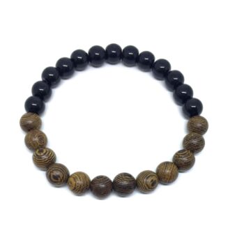 Bright Black bead & Wooden Bracelet