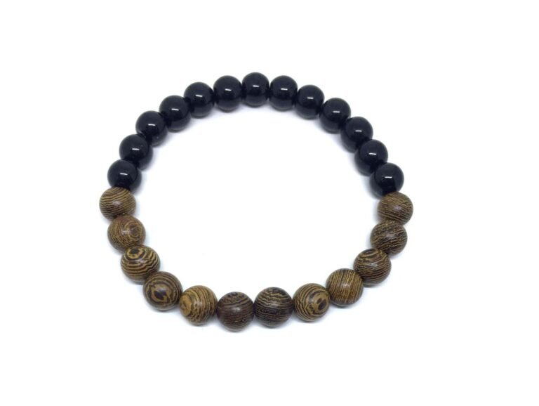 Bright Black bead & Wooden Bracelet