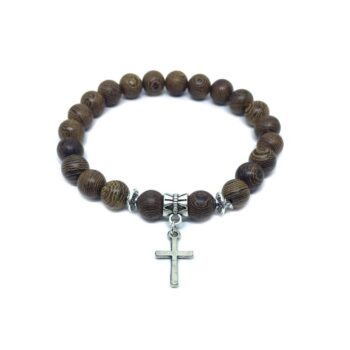Wooden Bead Bracelet With Cross