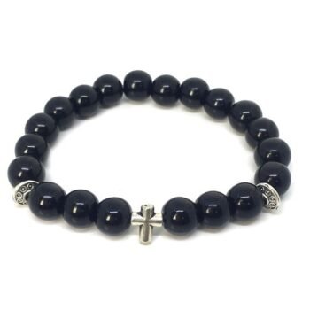 Bright black Beaded Cross Bracelet