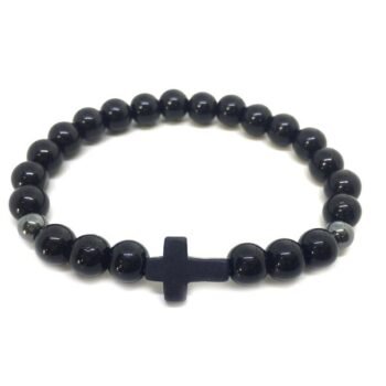 Beaded Black Cross Bracelet