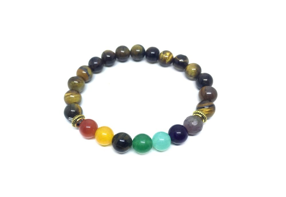 Tiger Eye 7 Chakra Buddha Bracelet