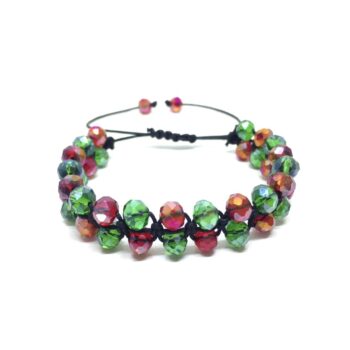 Macrame Green & Red Crystal Bracelet