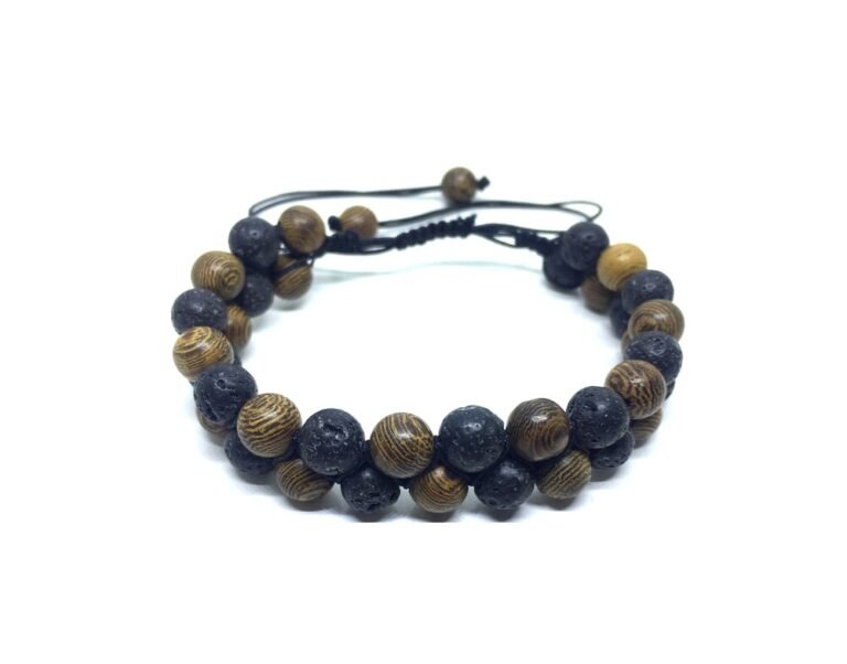 Macrame Lava and Wooden Bead Bracelet