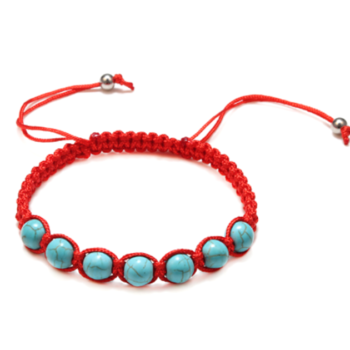 Red Macrame Turquoise Bead Bracelet